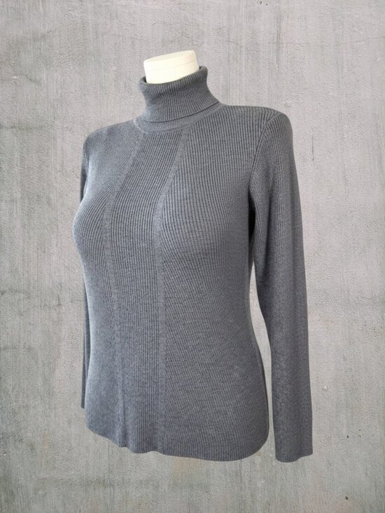 Cato Sweaters - Cato Gray Stretch Ribbed Turtleneck Sweater – Plus Size 18/20W